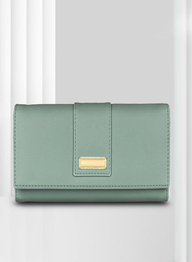 ALSU Women's Wallet Hand Purse Clutch Vegan Leather Light Green | Phone Pocket | 6 Card Pocket (shd-006blugrn) - Image 2